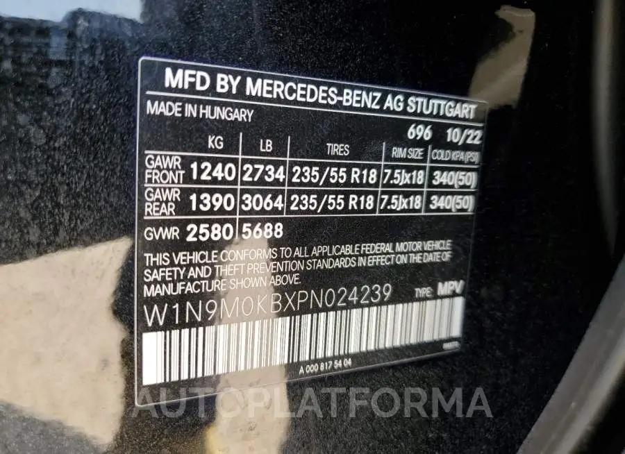 MERCEDES-BENZ EQB 300 4M 2023 vin W1N9M0KBXPN024239 from auto auction Copart