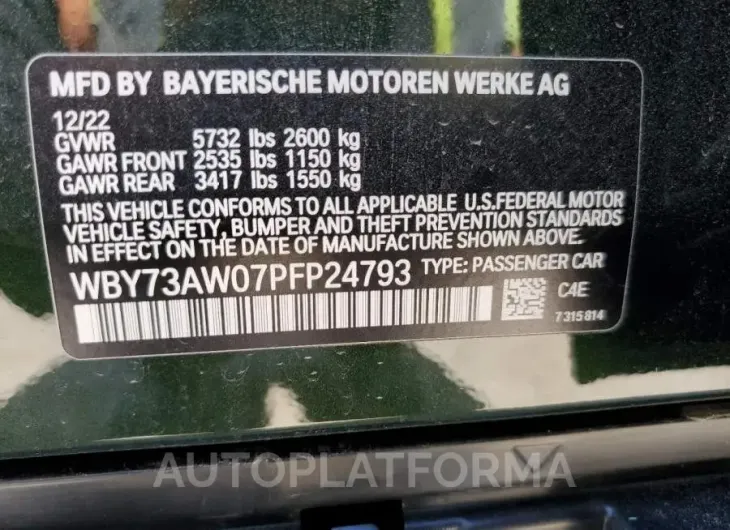 BMW I4 EDRIVE4 2023 vin WBY73AW07PFP24793 from auto auction Copart