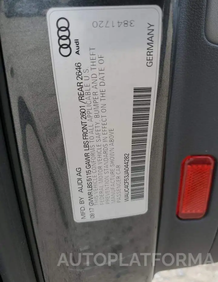 AUDI S5 PRESTIG 2018 vin WAUC4CF53JA044282 from auto auction Copart