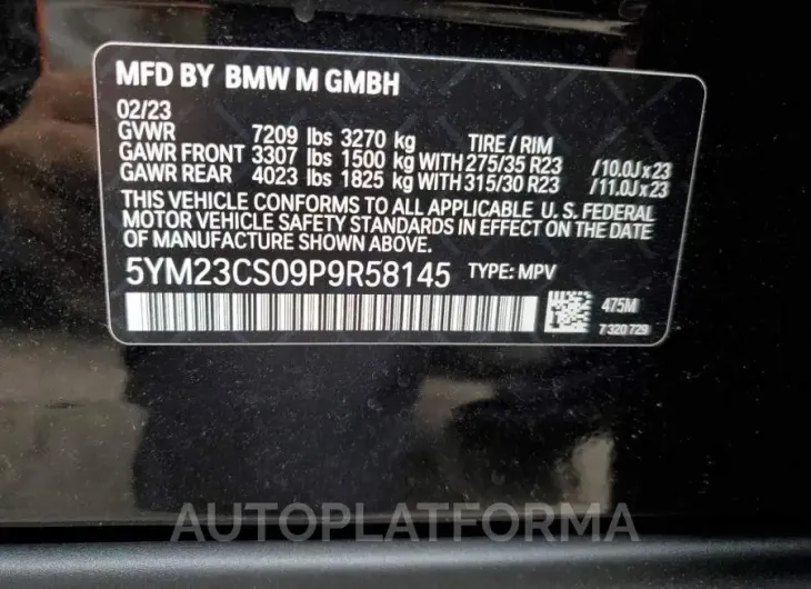 BMW XM 2023 vin 5YM23CS09P9R58145 from auto auction Copart