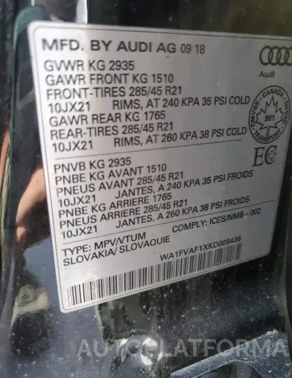 AUDI Q8 2019 vin WA1FVAF1XKD008436 from auto auction Copart