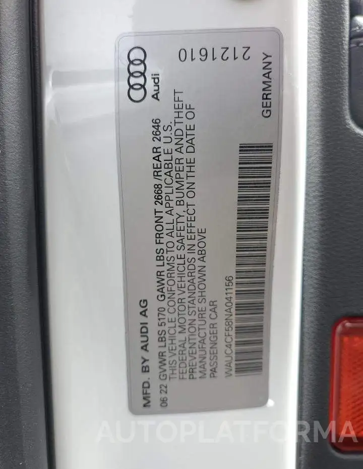 AUDI S5 PREMIUM 2022 vin WAUC4CF58NA041156 from auto auction Copart