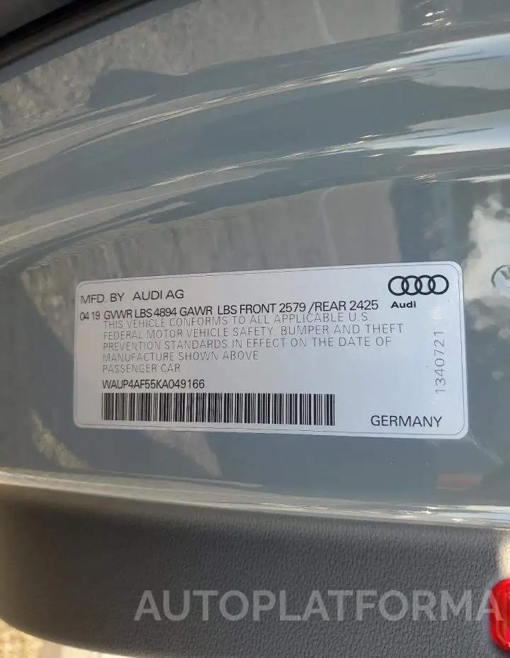 AUDI S5 PREMIUM 2019 vin WAUP4AF55KA049166 from auto auction Copart