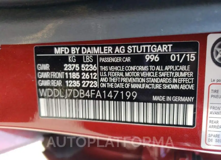 MERCEDES-BENZ CLS 550 2015 vin WDDLJ7DB4FA147199 from auto auction Copart