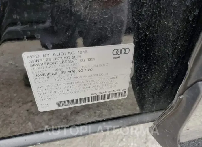 AUDI SQ5 PREMIU 2017 vin WA1CCAFP8HA075138 from auto auction Copart