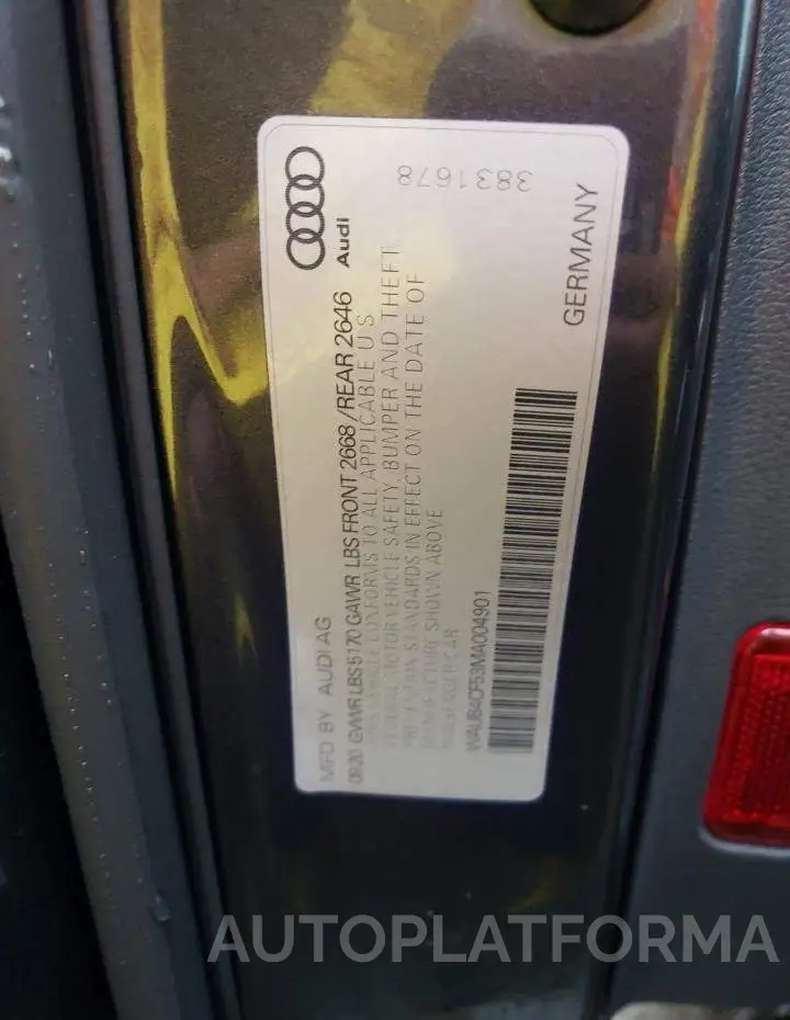 AUDI S5 PRESTIG 2021 vin WAUB4CF53MA004901 from auto auction Copart