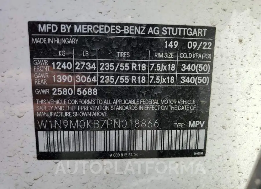 MERCEDES-BENZ EQB 300 4M 2023 vin W1N9M0KB7PN018866 from auto auction Copart