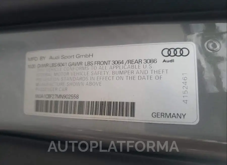 AUDI RS6 2021 vin WUA1CBF27MN902558 from auto auction Copart