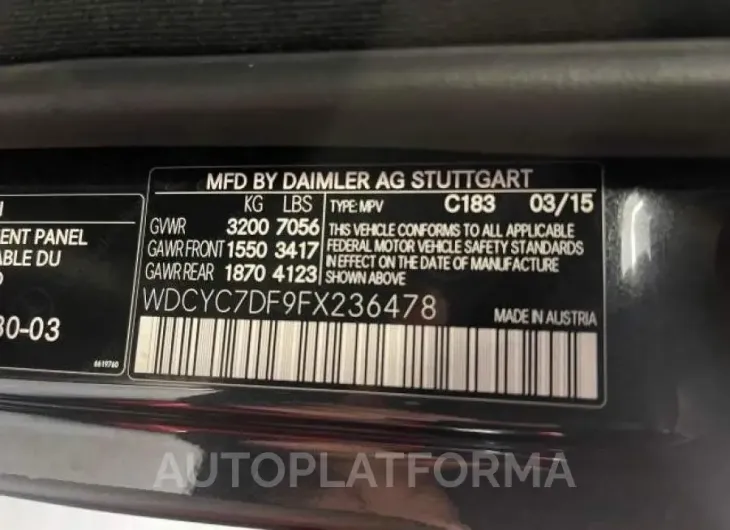 MERCEDES-BENZ G 63 AMG 2015 vin WDCYC7DF9FX236478 from auto auction Copart