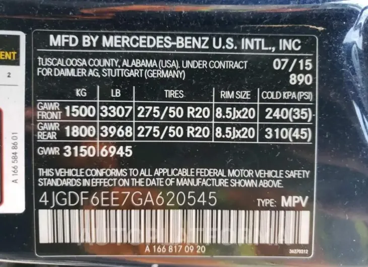 MERCEDES-BENZ GL 450 4MA 2016 vin 4JGDF6EE7GA620545 from auto auction Copart