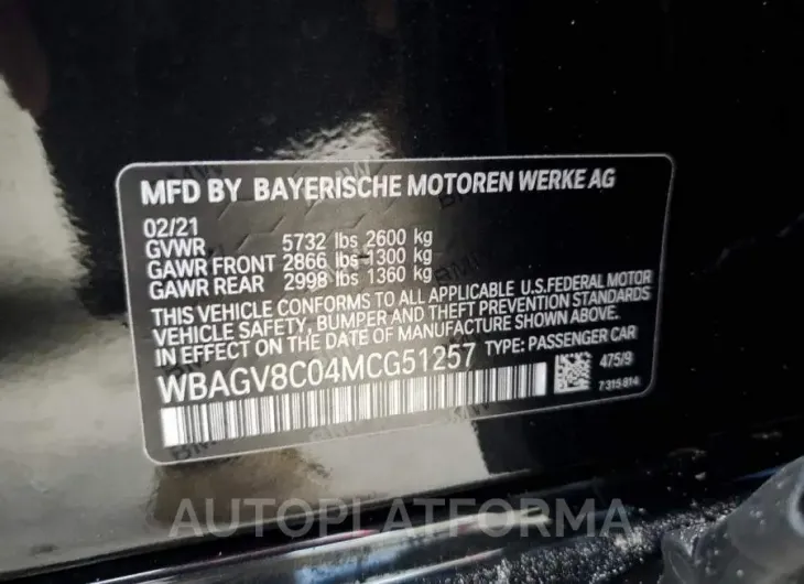 BMW M850XI 2021 vin WBAGV8C04MCG51257 from auto auction Copart