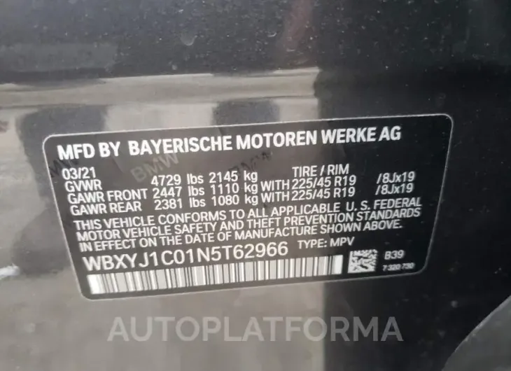 BMW X2 XDRIVE2 2022 vin WBXYJ1C01N5T62966 from auto auction Copart