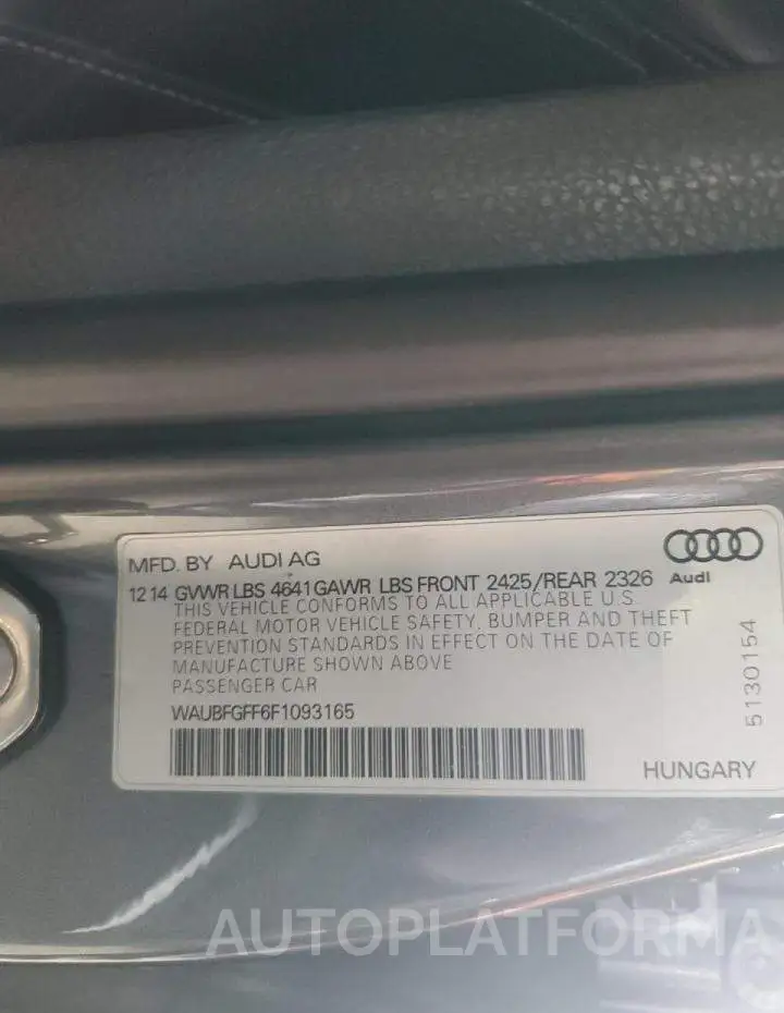 AUDI S3 PREMIUM 2015 vin WAUBFGFF6F1093165 from auto auction Copart