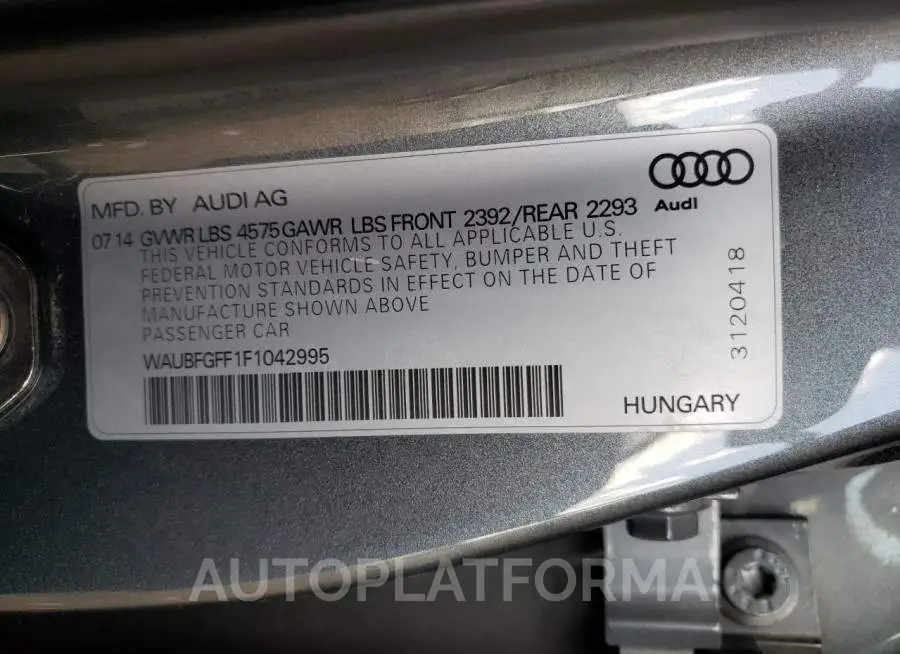 AUDI S3 2015 vin WAUBFGFF1F1042995 from auto auction Copart