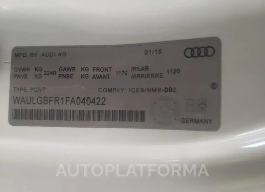 AUDI S5 TECHNIK 2015 vin WAULGBFR1FA040422 from auto auction Copart