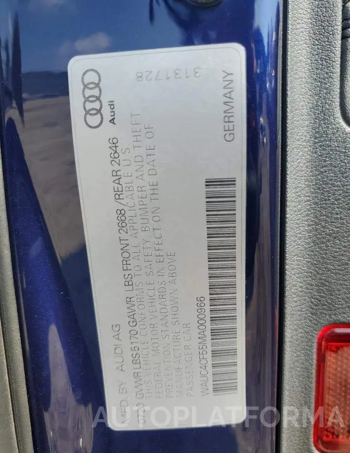 AUDI S5 PREMIUM 2021 vin WAUC4CF55MA000966 from auto auction Copart