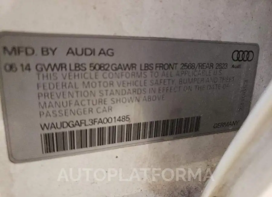 AUDI S4 PREMIUM 2015 vin WAUDGAFL3FA001485 from auto auction Copart