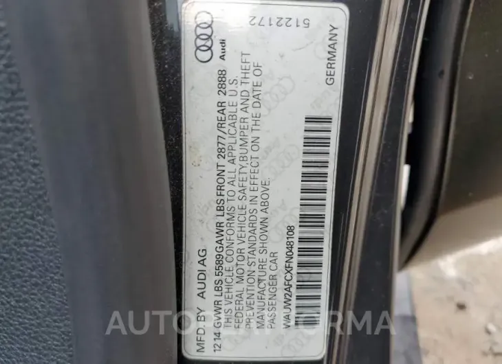 AUDI S7 PREMIUM 2015 vin WAUW2AFCXFN048108 from auto auction Copart