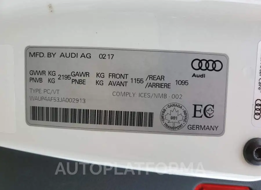 AUDI S5 PREMIUM 2018 vin WAUP4AF53JA002913 from auto auction Copart