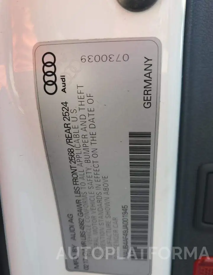 AUDI S4 PREMIUM 2018 vin WAUB4AF49JA001945 from auto auction Copart