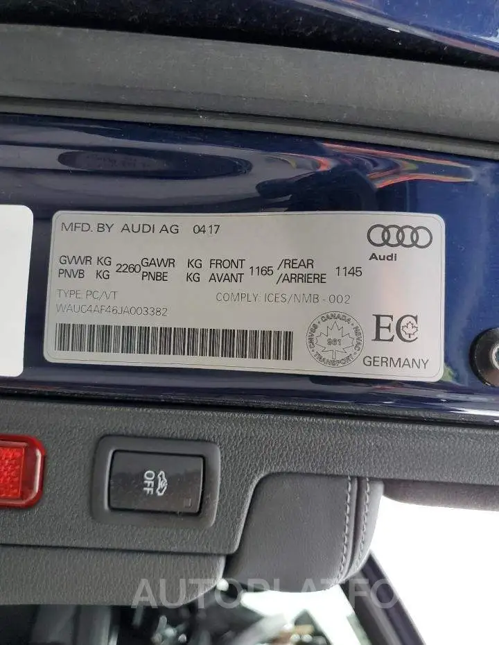 AUDI S4 PRESTIG 2018 vin WAUC4AF46JA003382 from auto auction Copart