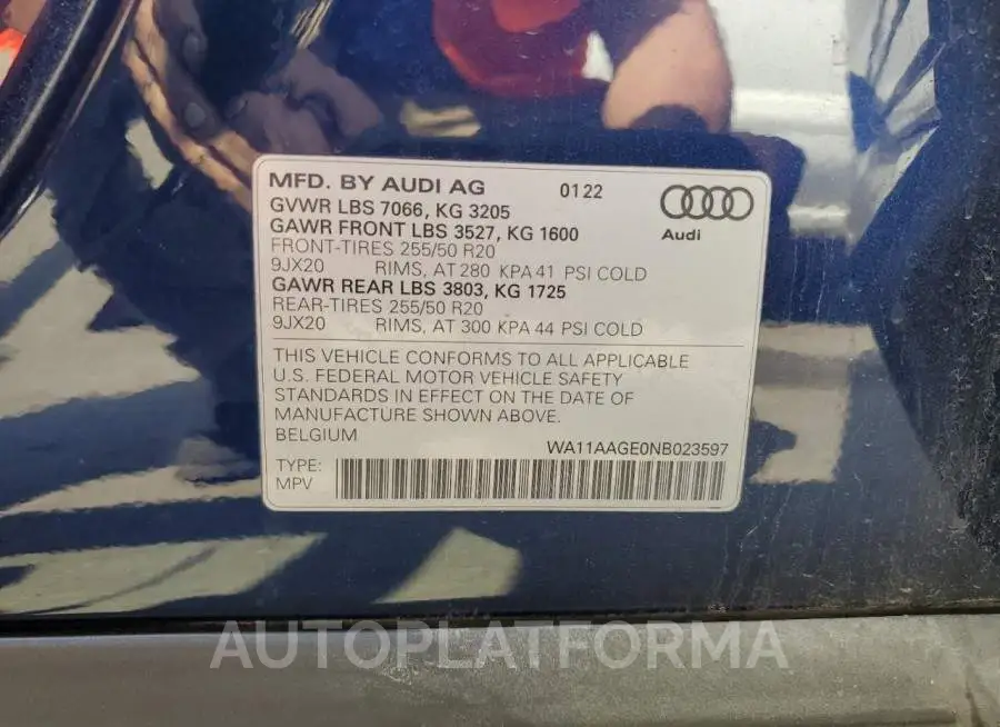 AUDI E-TRON SPO 2022 vin WA11AAGE0NB023597 from auto auction Copart