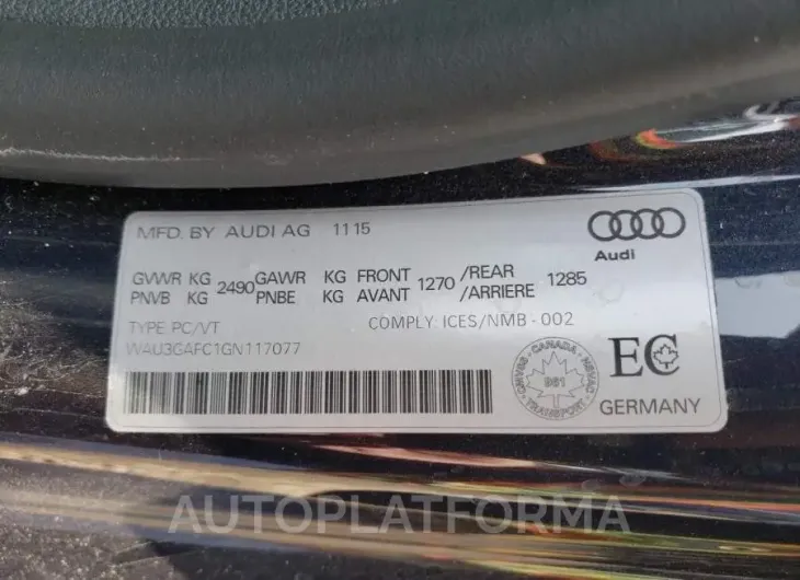 AUDI A7 QUATTRO 2016 vin WAU3GAFC1GN117077 from auto auction Copart