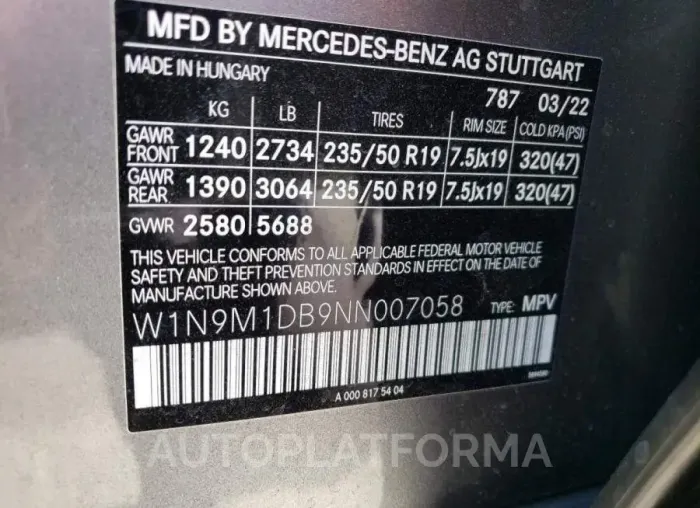 MERCEDES-BENZ EQB 350 4M 2022 vin W1N9M1DB9NN007058 from auto auction Copart