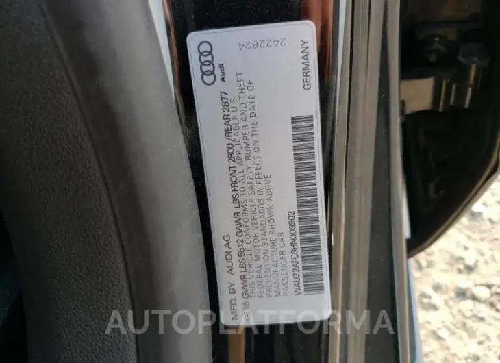 AUDI A7 PRESTIG 2017 vin WAU22AFC9HN009902 from auto auction Copart