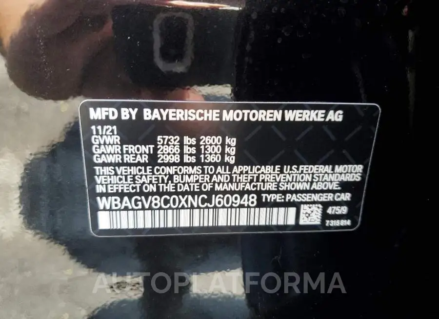 BMW M850XI 2022 vin WBAGV8C0XNCJ60948 from auto auction Copart