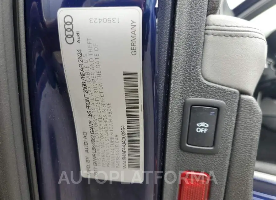 AUDI S4 PREMIUM 2018 vin WAUB4AF44JA002954 from auto auction Copart