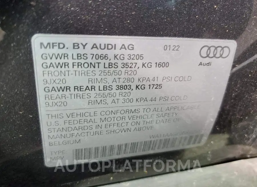 AUDI E-TRON SPO 2022 vin WA11AAGE0NB023177 from auto auction Copart