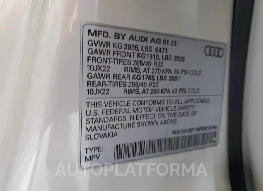 AUDI Q8 PREMIUM 2023 vin WA1EVBF19PD016794 from auto auction Copart