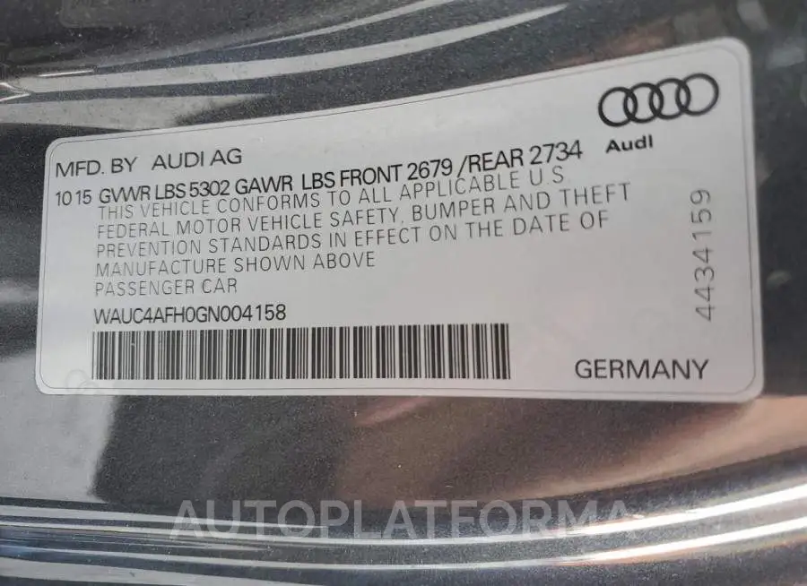 AUDI S5 PREMIUM 2016 vin WAUC4AFH0GN004158 from auto auction Copart