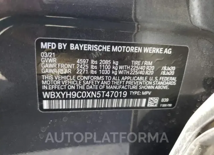 BMW X2 SDRIVE2 2022 vin WBXYH9C0XN5T47019 from auto auction Copart