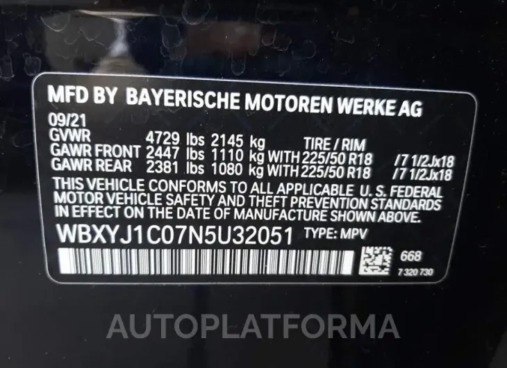 BMW X2 XDRIVE2 2022 vin WBXYJ1C07N5U32051 from auto auction Copart