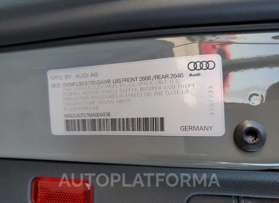 AUDI S5 PREMIUM 2021 vin WAUC4CF57MA004436 from auto auction Copart