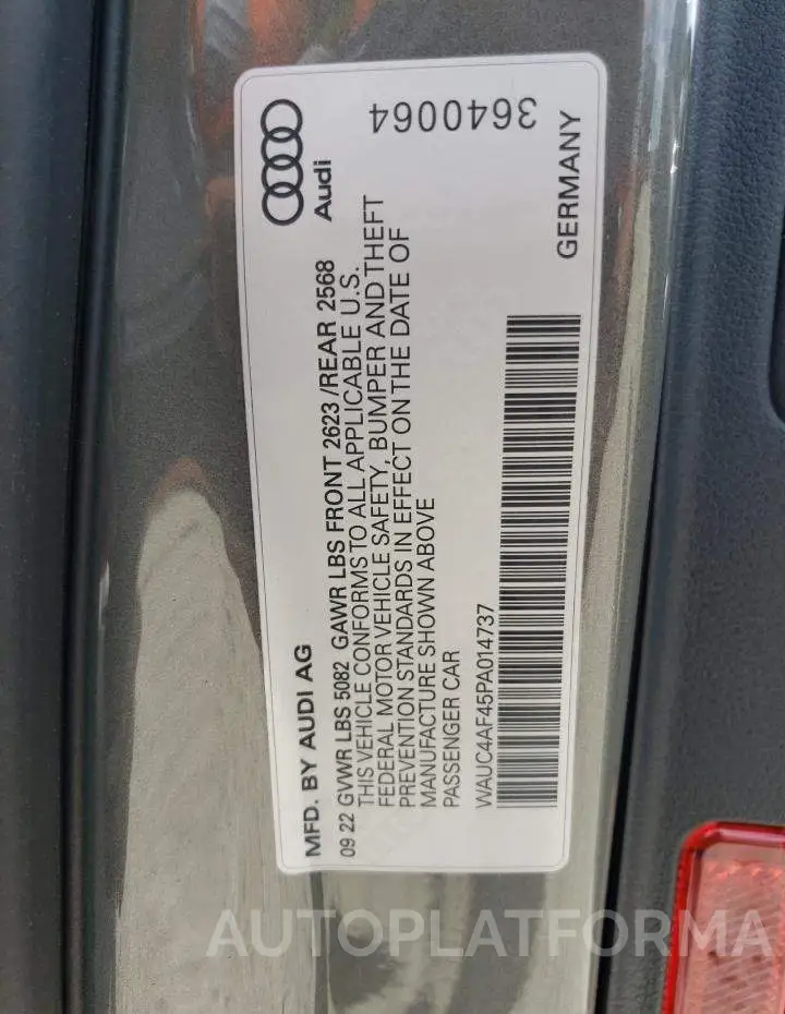 AUDI S4 PRESTIG 2023 vin WAUC4AF45PA014737 from auto auction Copart