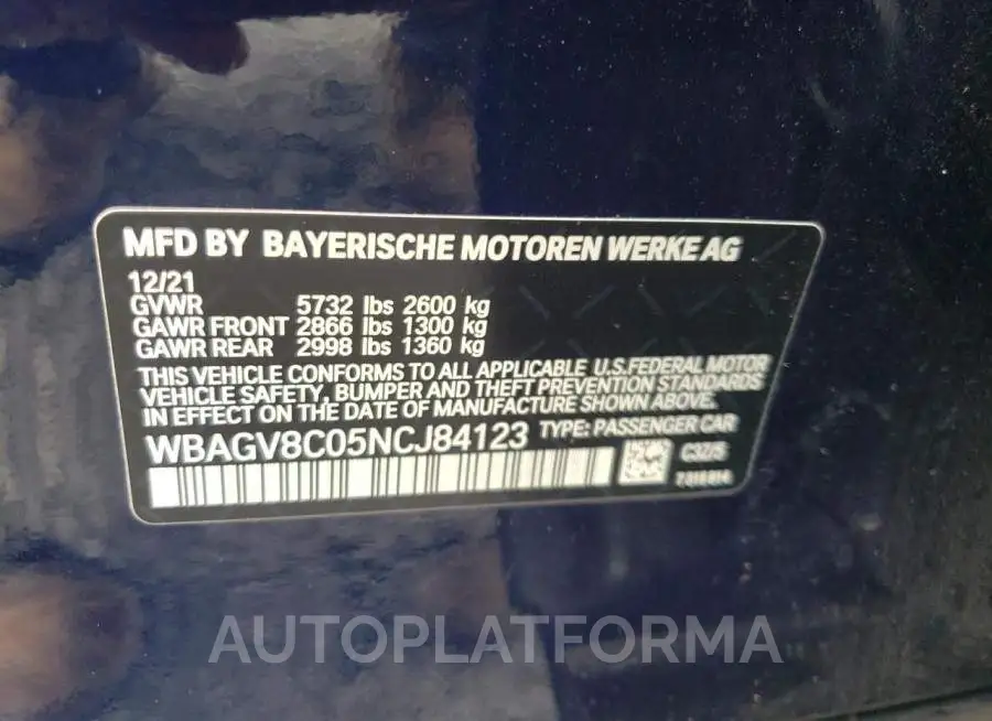 BMW M850XI 2022 vin WBAGV8C05NCJ84123 from auto auction Copart