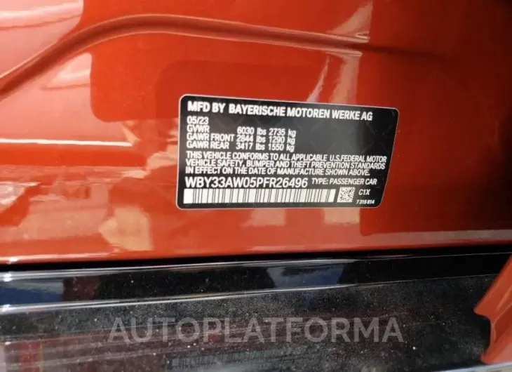 BMW I4 M50 2023 vin WBY33AW05PFR26496 from auto auction Copart