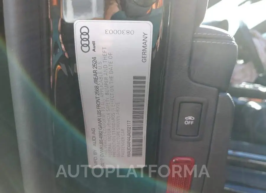 AUDI S4 PRESTIG 2018 vin WAUC4AF44JA002117 from auto auction Copart