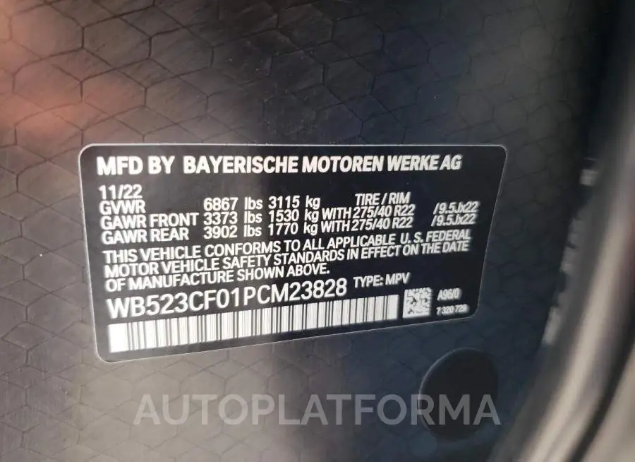 BMW IX XDRIVE5 2023 vin WB523CF01PCM23828 from auto auction Copart