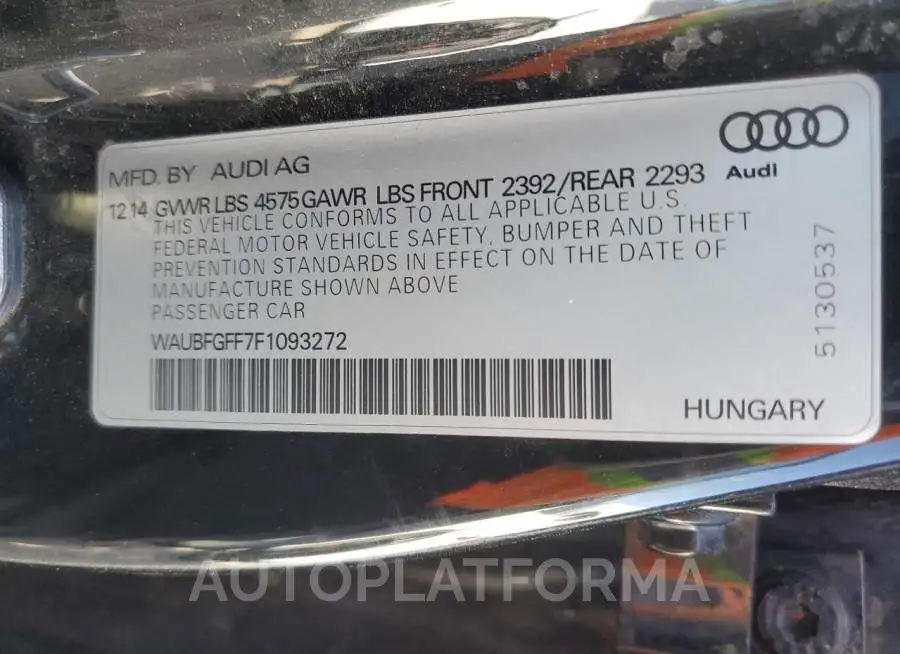 AUDI S3 PREMIUM 2015 vin WAUBFGFF7F1093272 from auto auction Copart