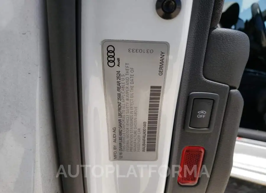 AUDI S4 PREMIUM 2018 vin WAUB4AF48JA001449 from auto auction Copart