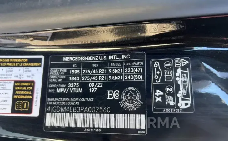 MERCEDES-BENZ EQS SUV 58 2023 vin 4JGDM4EB3PA002560 from auto auction Copart