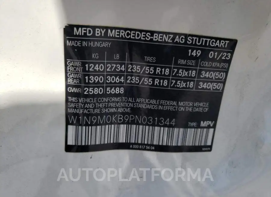 MERCEDES-BENZ EQB 300 4M 2023 vin W1N9M0KB9PN031344 from auto auction Copart