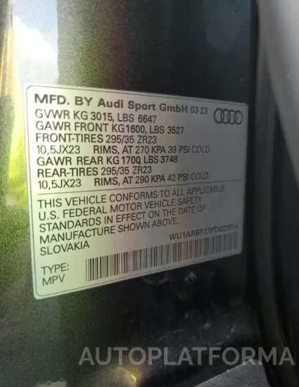 AUDI RS Q8 2023 vin WU1ARBF17PD023514 from auto auction Copart