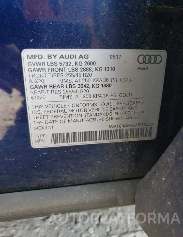 AUDI SQ5 PRESTI 2018 vin WA1C4AFY0J2015229 from auto auction Copart