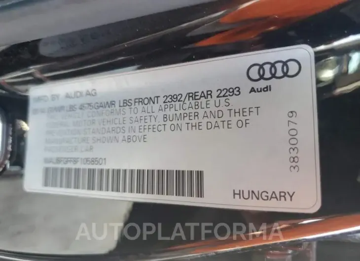 AUDI S3 PREMIUM 2015 vin WAUBFGFF8F1058501 from auto auction Copart