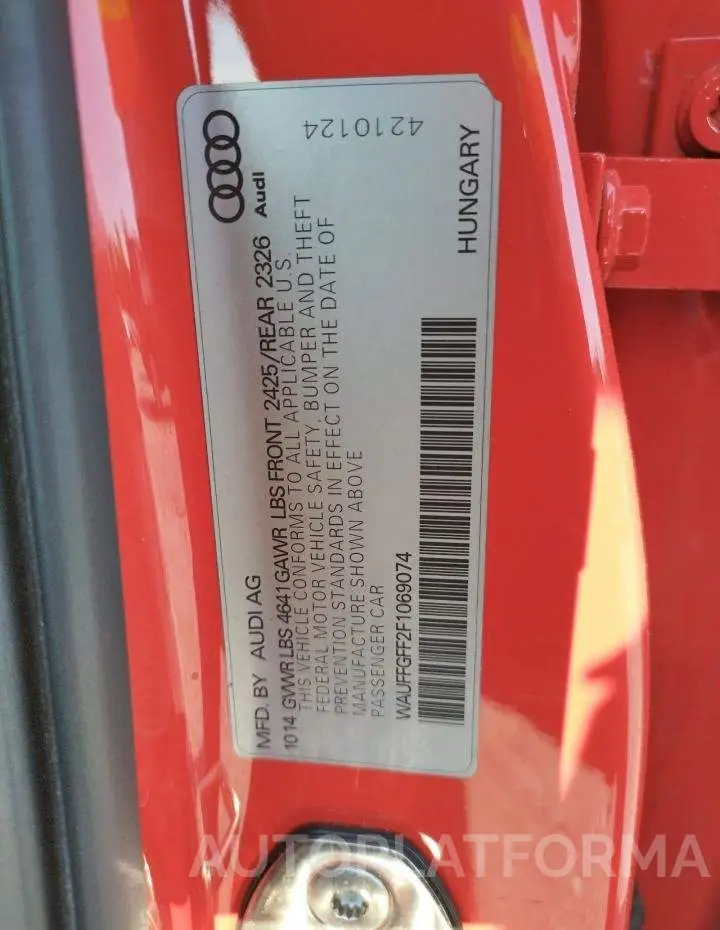 AUDI S3 PRESTIG 2015 vin WAUFFGFF2F1069074 from auto auction Copart